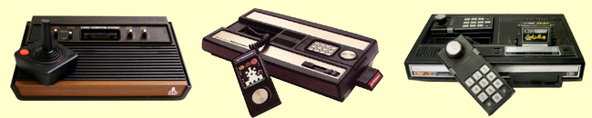 Drei Heimkonsolen (Atari 2600, IntelliVision, ColecoVision)